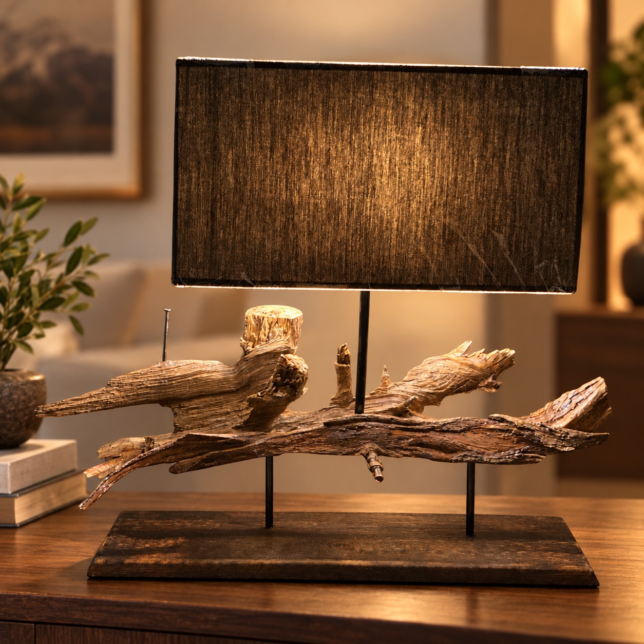 Χειροποίητο Επιτραπέζιο Φωτιστικό Driftwood Elegance από Φυσικό Ξύλο
