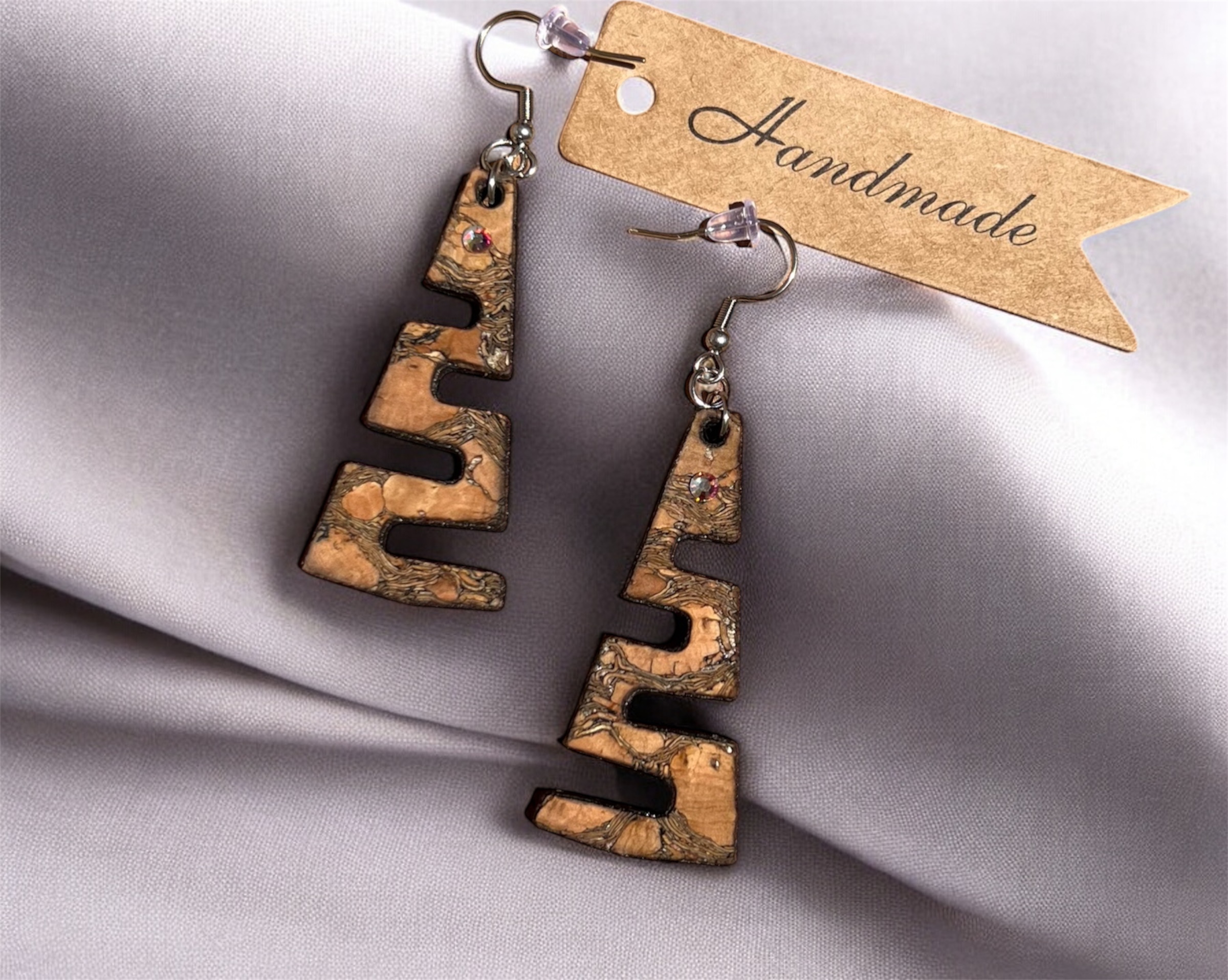 Ξύλινα Σκουλαρίκια “Crystal Cork”(RT541) - Image 4