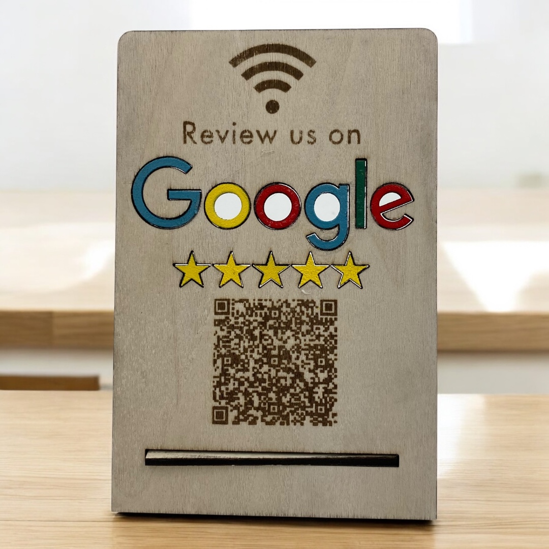 Ξύλινη Πινακίδα Google Review με QR Code (FG790)