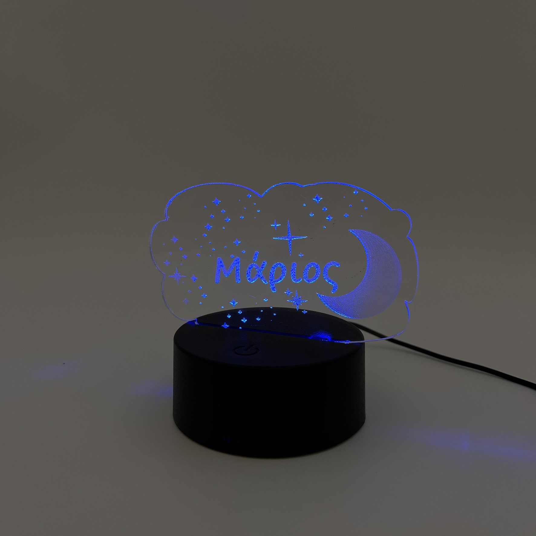3D LED Φωτιστικό «Όνομα με Φεγγάρι & Αστέρια» - Προσωποποιημένο - Image 2