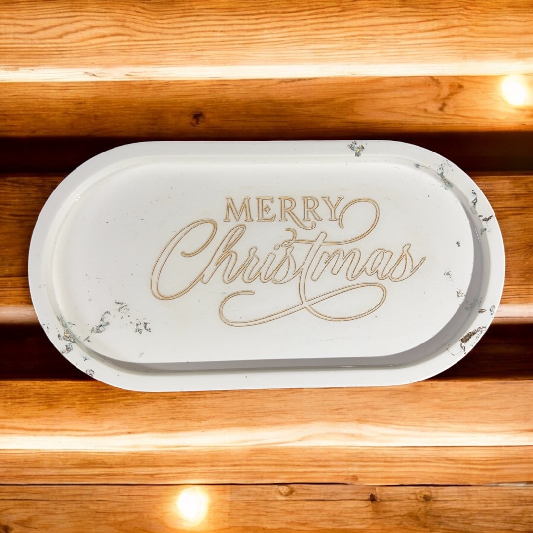 Merry Christmas – Λευκός Γιορτινός Δίσκος με Χρύσα Σχέδια(FF556)