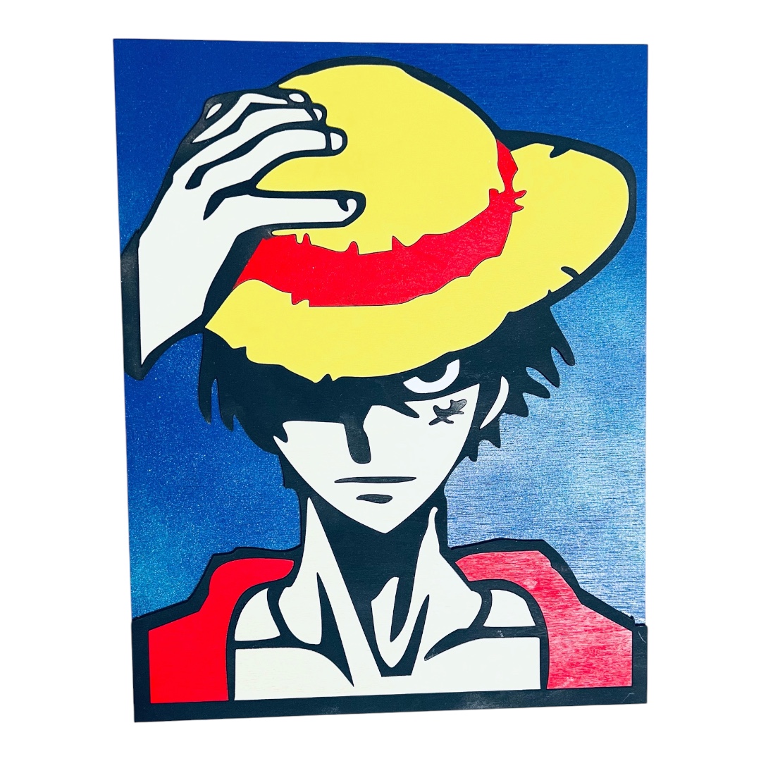 Ξύλινο Κάδρο Luffy Straw Hat – One Piece Anime Wall Art