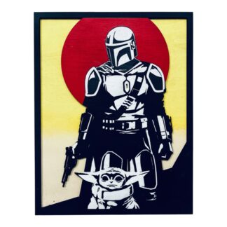 Ξύλινο Κάδρο Mandalorian & Grogu – Red Sun Edition