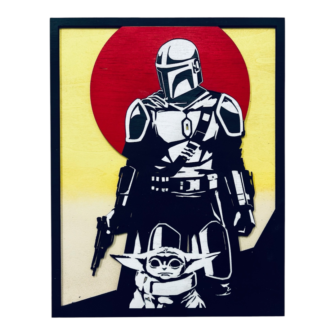 Ξύλινο Κάδρο Mandalorian & Grogu – Red Sun Edition