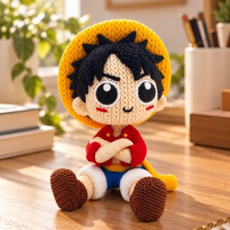 3D Printed φιγούρα Luffy chibi με πλεκτή υφή και ψάθινο καπέλο