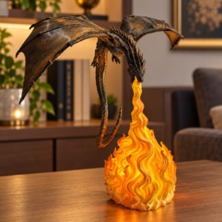3D Printed φωτιζόμενος δράκος Dragon Fire με μπρονζέ φτερά και πορτοκαλί φωτιζόμενες φλόγες LED USB