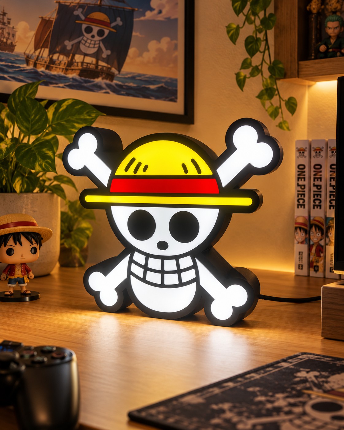 One Piece Straw Hat 3D Lightbox LED με φωτιζόμενο πειρατικό έμβλημα