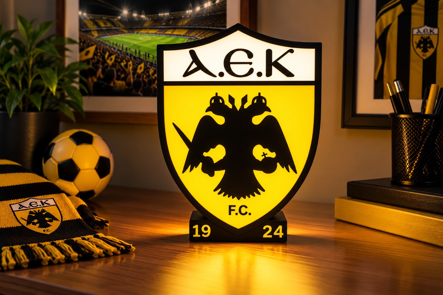 Φωτιστικό LED ΑΕΚ 3D Lightbox με κιτρινόμαυρο δικέφαλο αετό