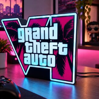 Φωτιστικό LED Grand Theft Auto V από PLA με ροζ και μαύρο σχέδιο και γαλάζιο φωτισμό USB.