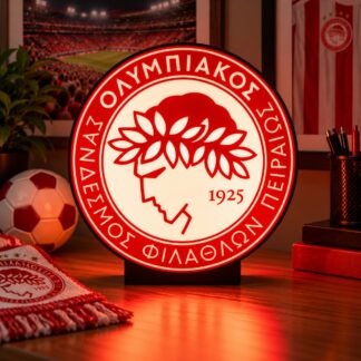 Φωτιστικό LED Ολυμπιακός 3D Lightbox με ερυθρόλευκο έμβλημα