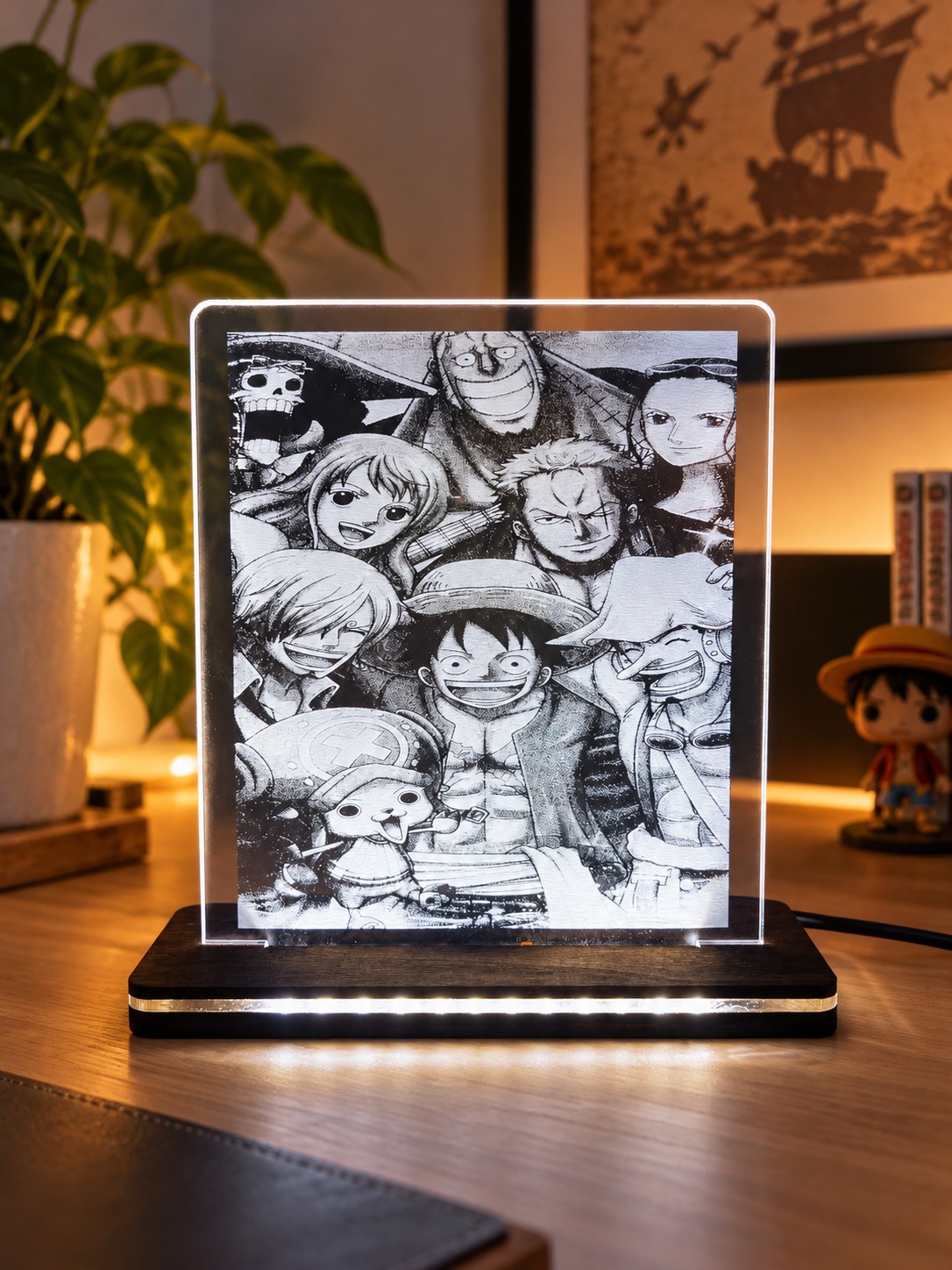 One Piece Straw Hat Crew – Φωτιστικό LED με Χάραξη Laser - Image 4
