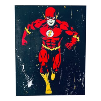 Ξύλινος πίνακας The Flash DC Comics με κόκκινη στολή, κίτρινους κεραυνούς και μαύρο φόντο