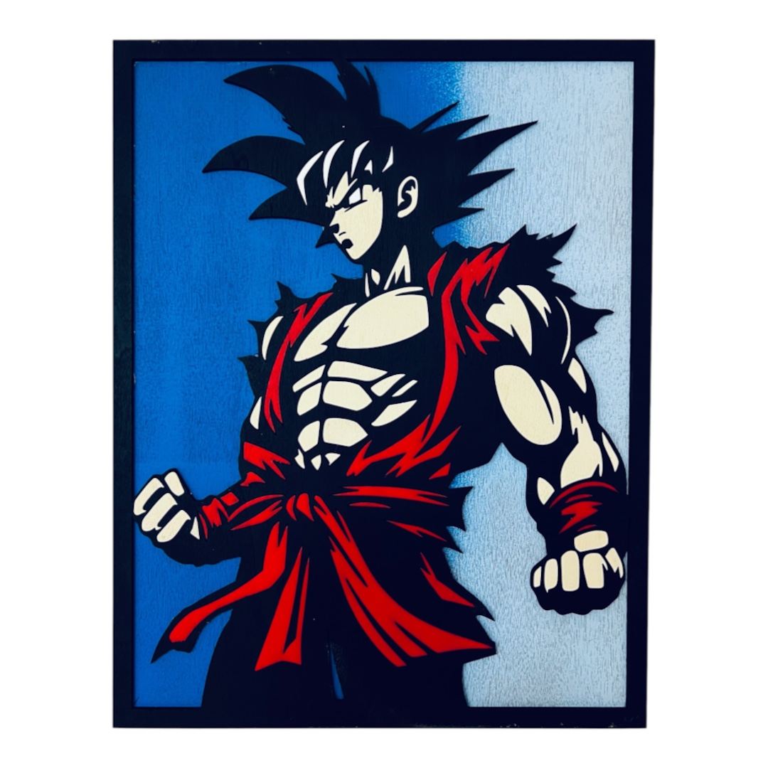 Ξύλινο Κάδρο Goku Blue Background – Dragon Ball Anime Wall Art