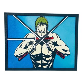 Ξύλινο Κάδρο Roronoa Zoro Three Swords – One Piece Anime Wall Art