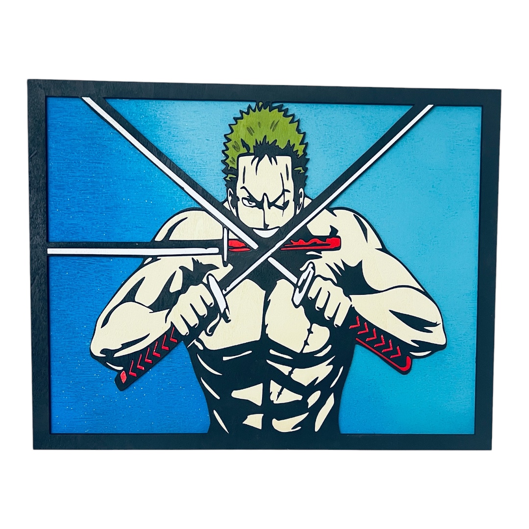 Ξύλινο Κάδρο Roronoa Zoro Three Swords – One Piece Anime Wall Art